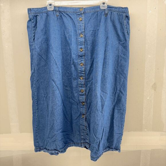 Serengeti Womens Size 1X Denim Button Front Skirt Pockets Long Modest EUC - Picture 1 of 5